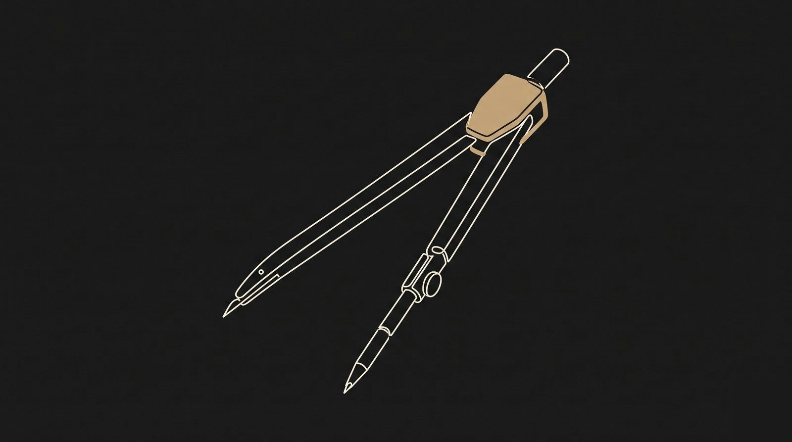 Compasso de desenho técnico aberto, articulação em dourado