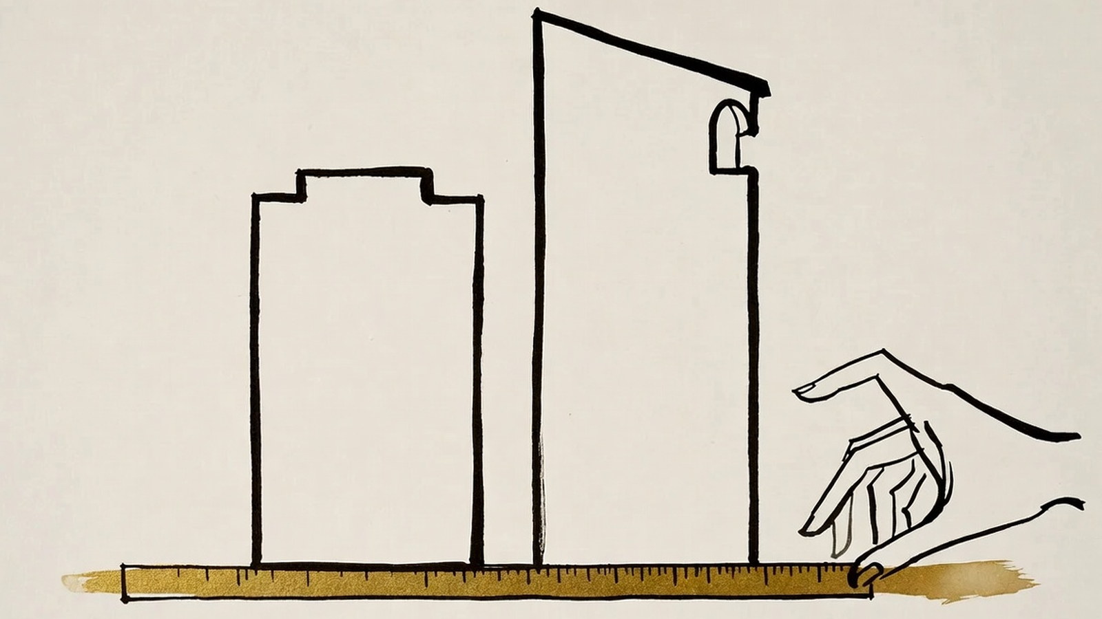 Dois edifícios de alturas diferentes sobre bases de largura idêntica